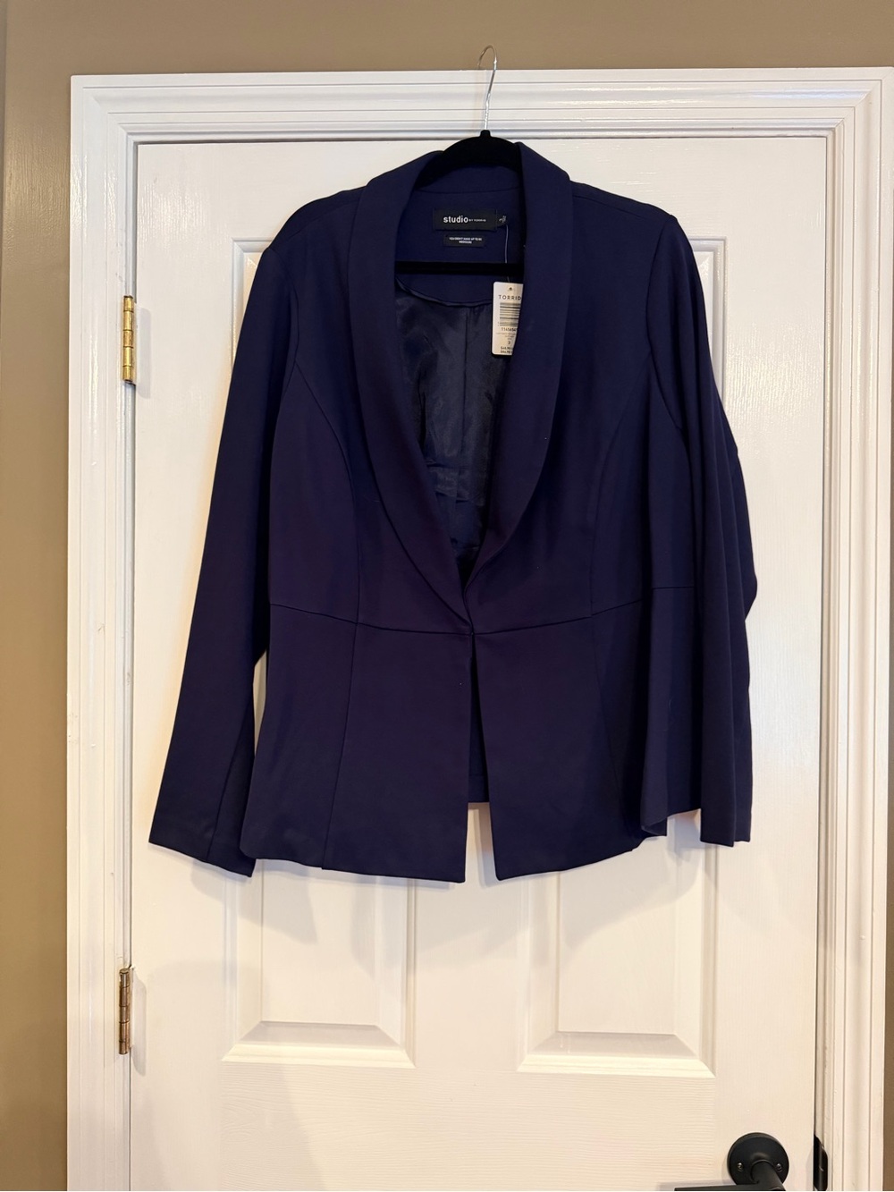 Studio Navy Shawl Collar Women's Peplum Blazer